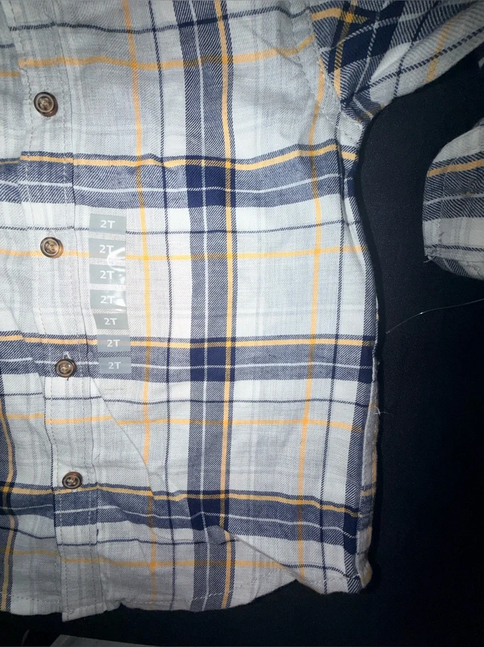 Carters Size 2T Plaid Hooded Button Up Long Sleeve Shirt Blue Yellow Gray NWT